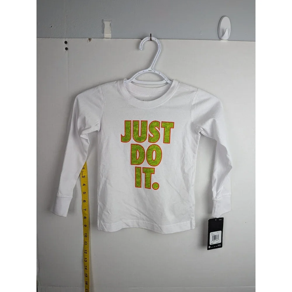 Nike Boys White Just Do It Long Sleeve Graphic Tee Shirt Size 4 NWT